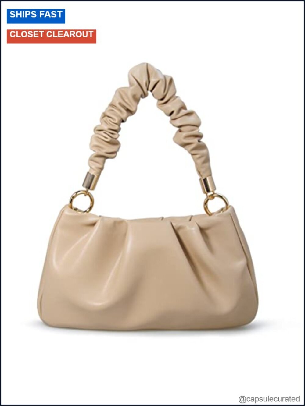 Hobo Shoulder Bag Vegan Leather Crossbody Chain Ruched Clutch